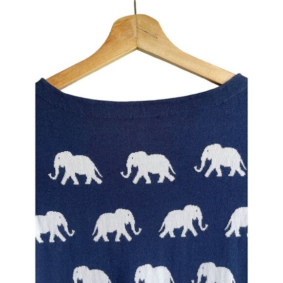 Talbots XS Elephant Allover Knit Short Sleeve Top Navy Blue White Cotton Blend - Picture 5 of 8